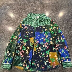 CAbi Green and Black Geometric Button-Up Shirt